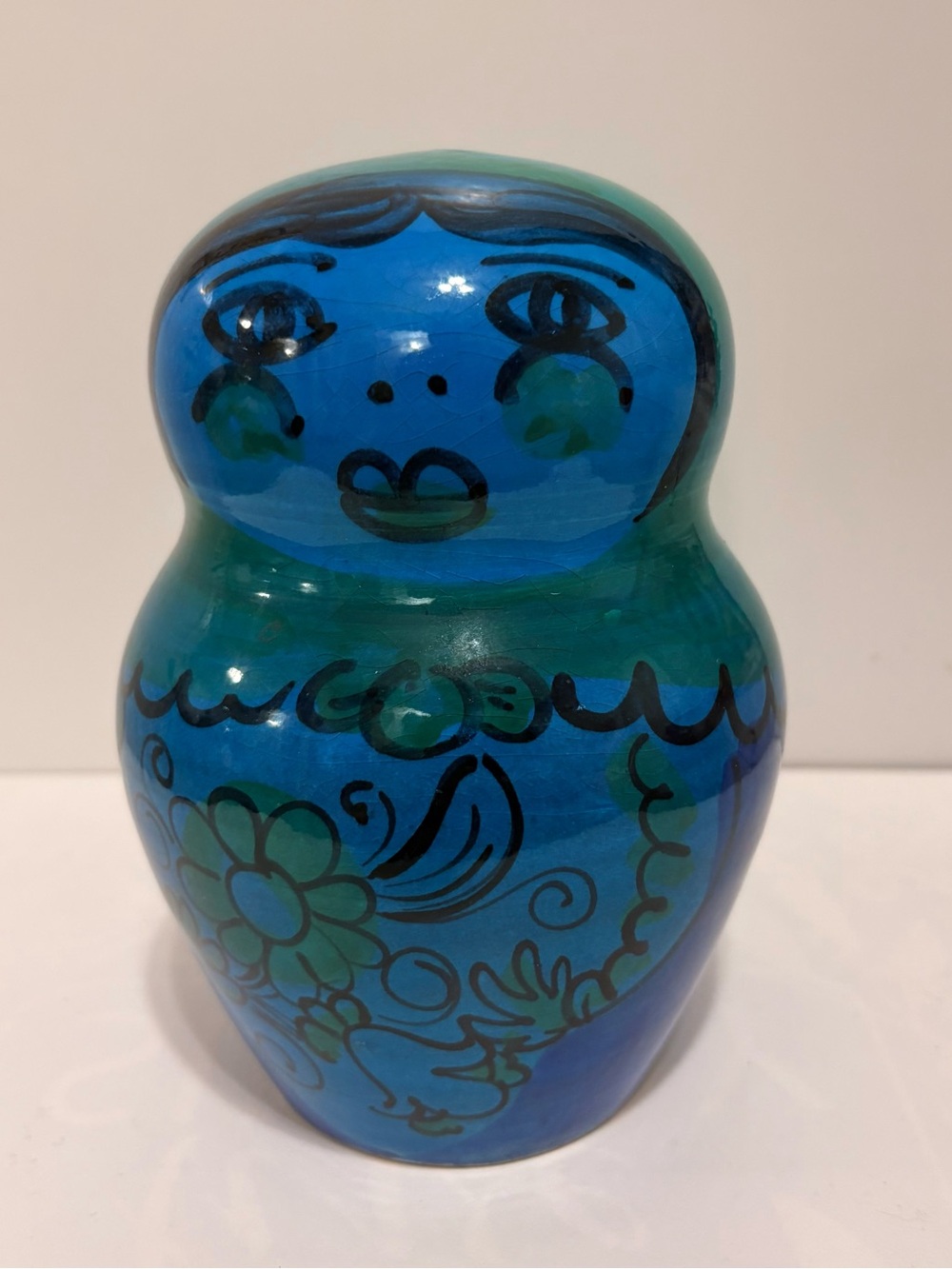 Vintage Italian Ceramic Russian Nesting Doll Style Hand Painted Coin Piggy Bank